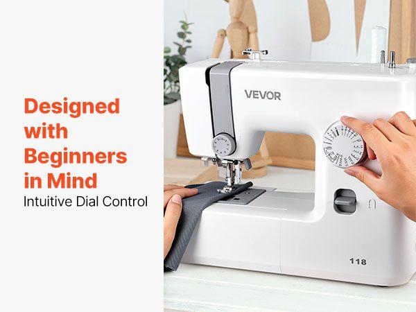 Sewing Machine, 18 Stitch Applications, with LED Light and Foot Pedal, Dial Control, Interior Metal Frame, Lightweight and Portable Beginner Sewing Machine for Adults Crafts and Mending