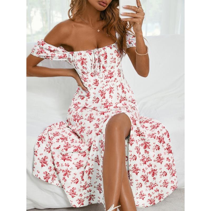 SHEIN Holidaya Allover Floral Knot Split Thigh A-line Dress