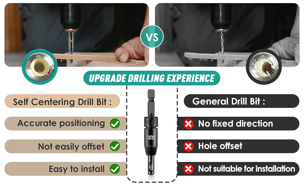 GJANSH 2026 Upgraded Self Centering Drill Bit Set Vix Bits, 3/32" 7/64" 1/8" Center Hinge Drill Bit for 1/4In Hex Shank Drills, Installing Hinge & Drilling Pilot Hole, Ultra-Hard Steel, High-Precision,Summervibes fathersdaygift