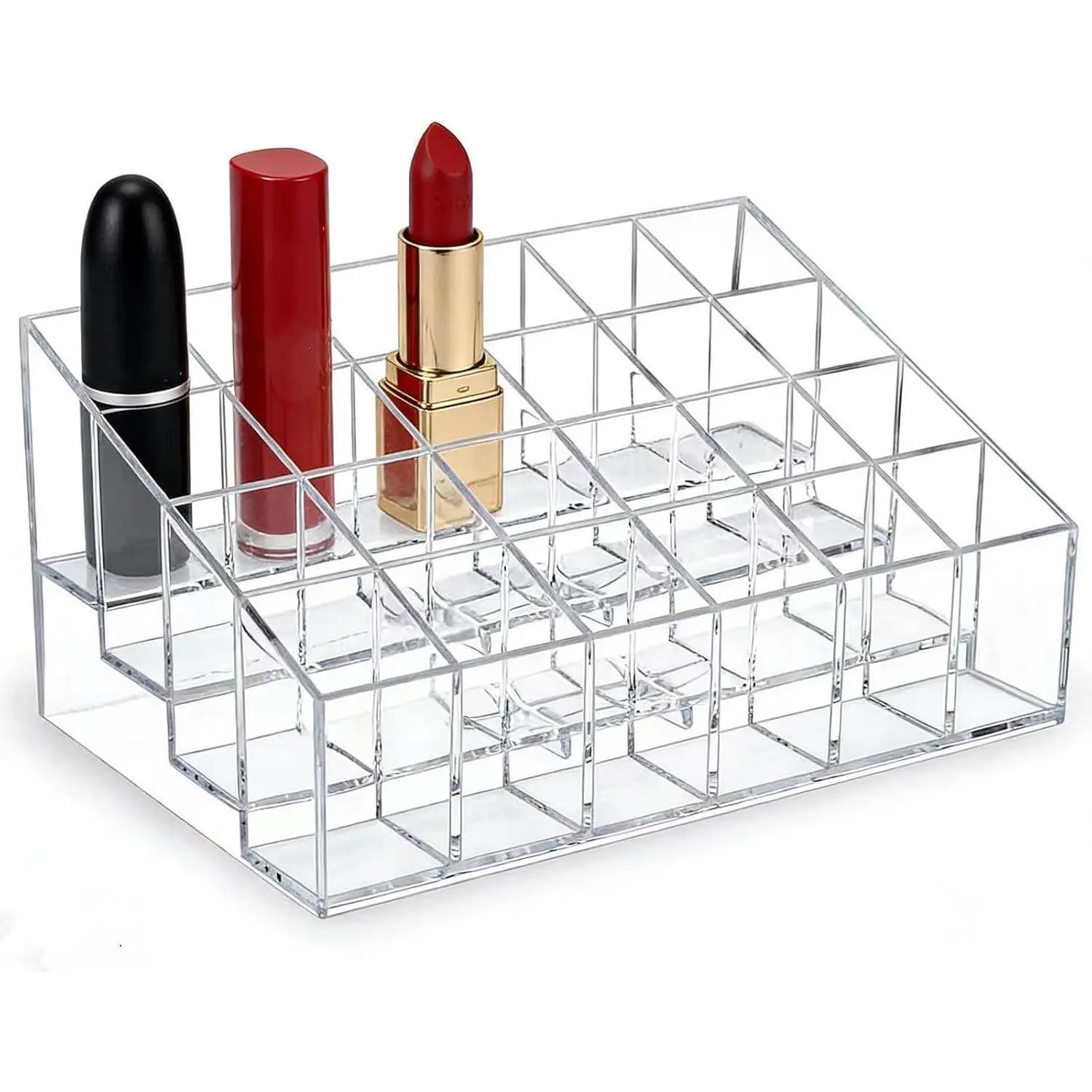 Lipstick Organizer 24 Slots Plastic Clear Comestic Display Holder for Lip gloss Chapstick Perfume Nail Polish Essential Oil