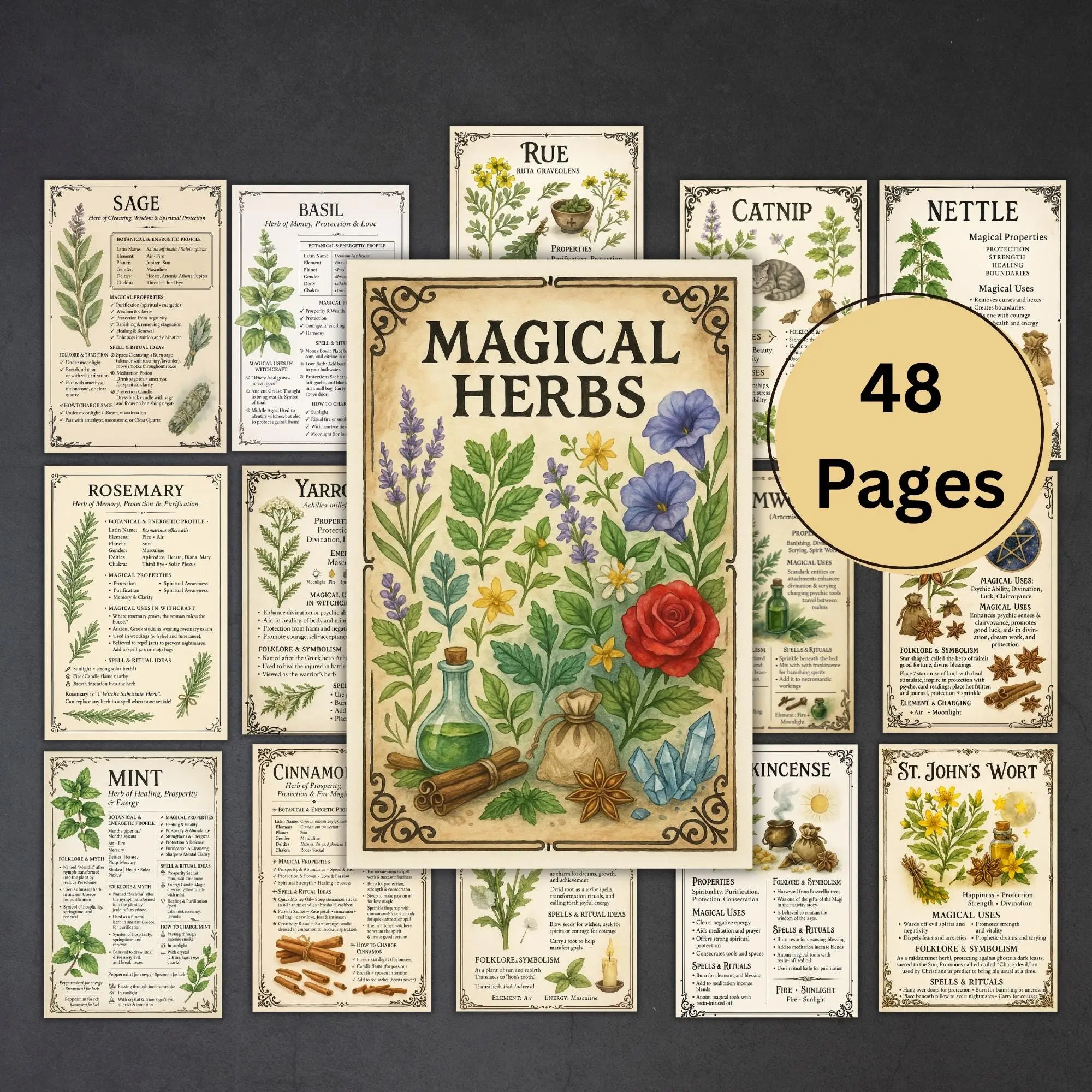 Witch Herbal Grimoire, Book of Shadows with Spells, Rituals & Herb Guide, Bos Journal for Adults, Magical Workbook
