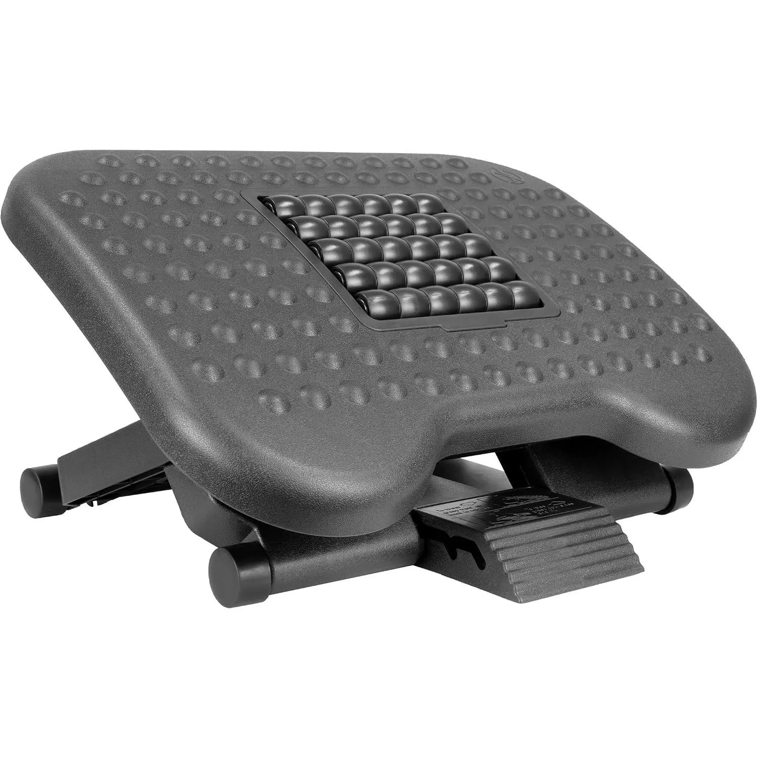 Ergonomic Under Desk Footrest (Office Foot Stool) with Massage Rollers, Adjustable Height (4.25"-6.75"), 30° Tilt, and Non-Slip Surface for Office Use