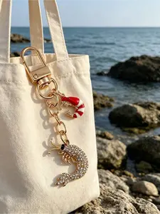 Ocean Theme Alloy Keychain, Elegant Glitter Shrimp Design with Sparkling Rhinestones, Multifunctional Bag Accessory, Perfect Gift for All Occasions