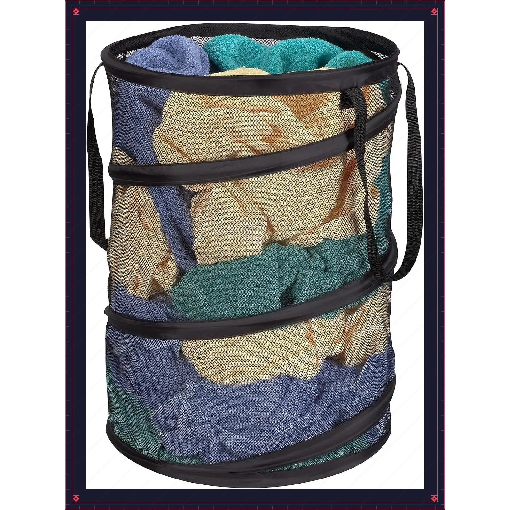 2026 Pop-Up Collapsible Mesh Laundry Hamper, Black, 25" HGift
