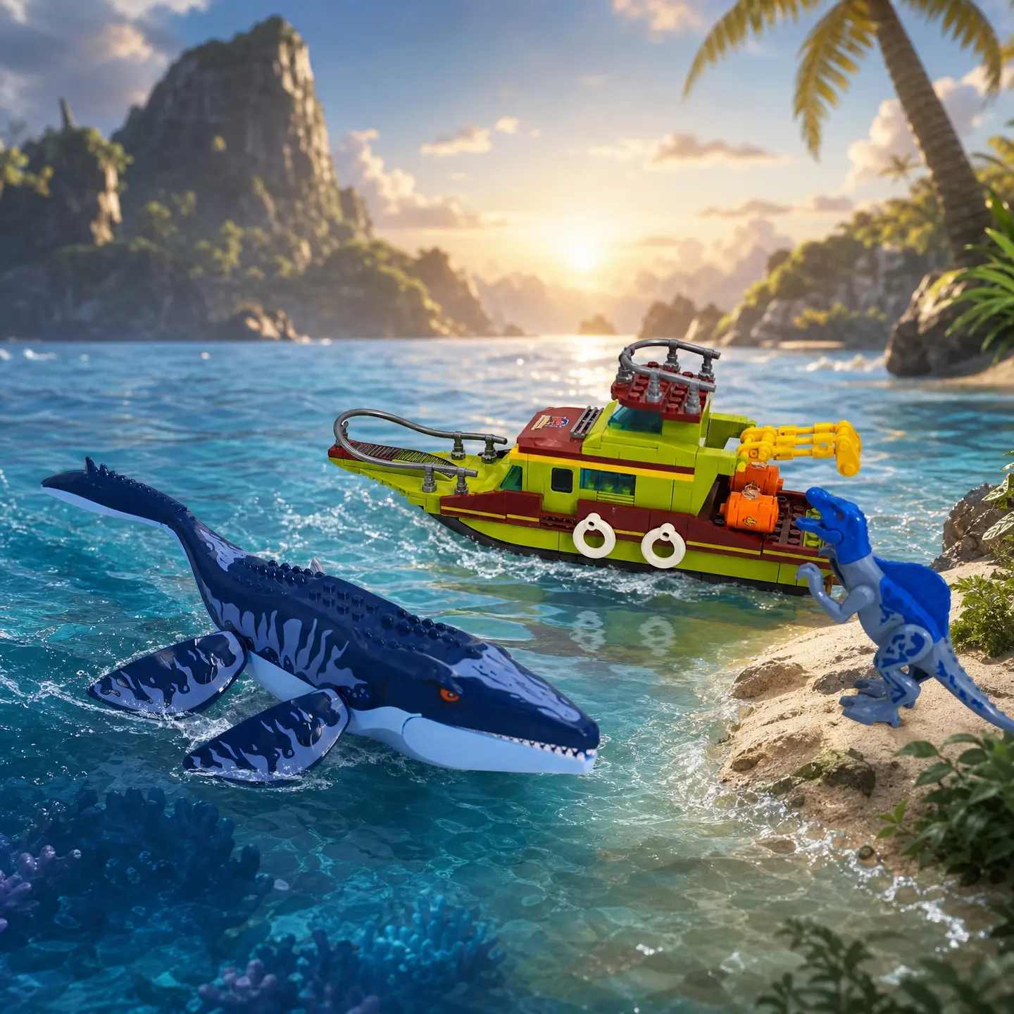 327pcs Deep Sea Escape Dinosaur Building Set, Creative Building Blocks, Small Pieces, Educational Toy, DIY Assembly, Party Game, Birthday Gift, Includes Ship, Spine Dragon, Mosasaurus