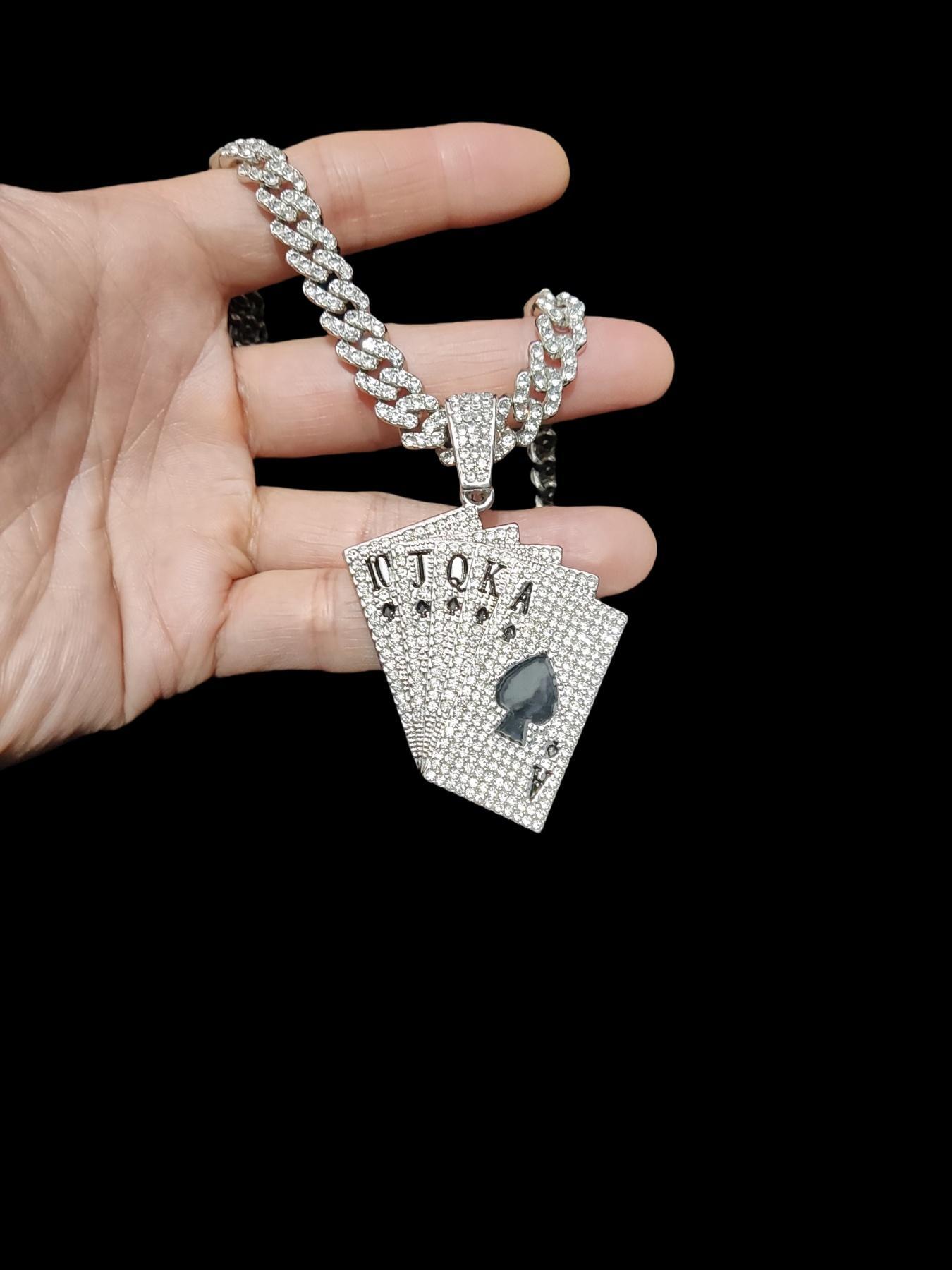 Creative Poker Shaped Pendant Jazz Cuban Chain Necklace, Cuban Link Design, Punk Hip Hop Jewelry for Party, Daily Decor, Trendy All-match & Exquisite Jewelry for Birthday Gift