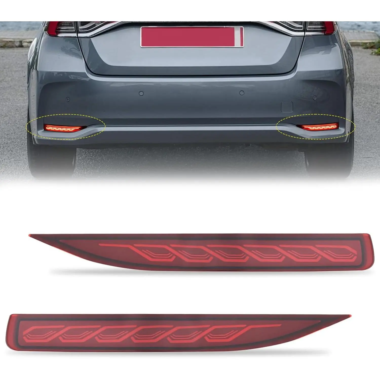 Nilight LED Rear Bumper Tail Lights Replacement for 2019-2025 Toyota Corolla, Red Lens ABS Reflector Lamp with 4 Wires, Adapter Plug, DC 12V Brake/Turn, Running/Blink Sequential Flashing Functions, Temperature-Resistant