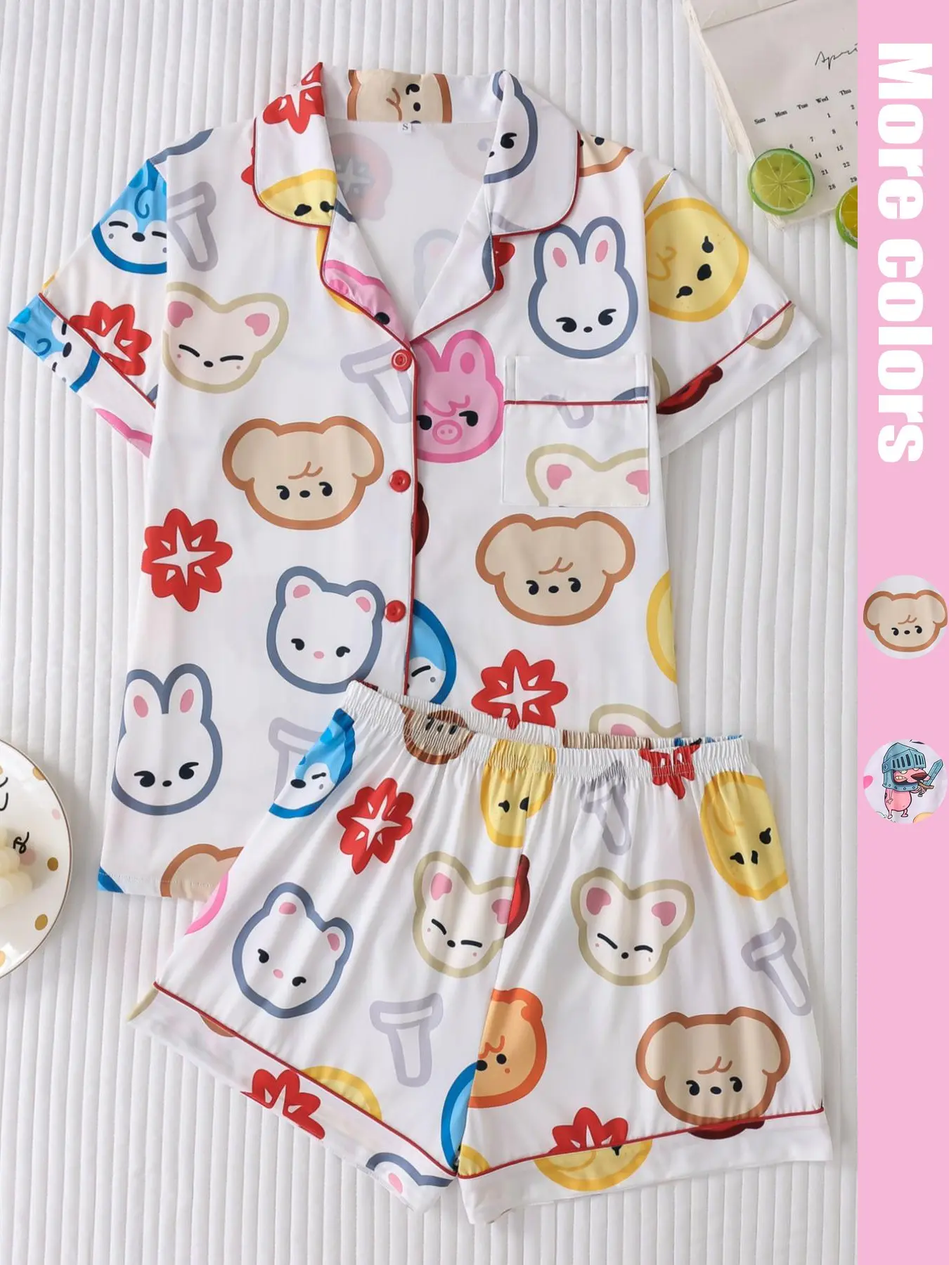 Women's Cartoon Print Short Sleeve Top & Shorts Pyjama, Casual Comfy Top & Shorts Set, Ladies Sleepwear for All Seasons, Loungewear, Casual Home Wear, Pajama Set