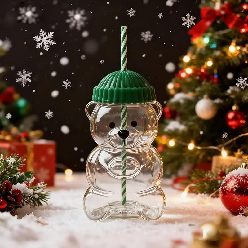 Cute Cartoon Teddy Bear Glass Straw Cup, Coffee Mug, Perfect Christmas Gift, Birthday Present, Adorable Design, Ideal for Gifts