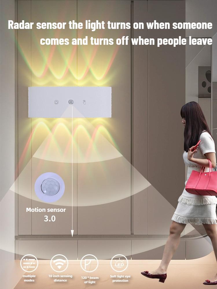 8-head RGB sensor wall light - wiring free rechargeable wall light, hole free charging sensor light, aisle light, bedroom light, battery wall light, door number light