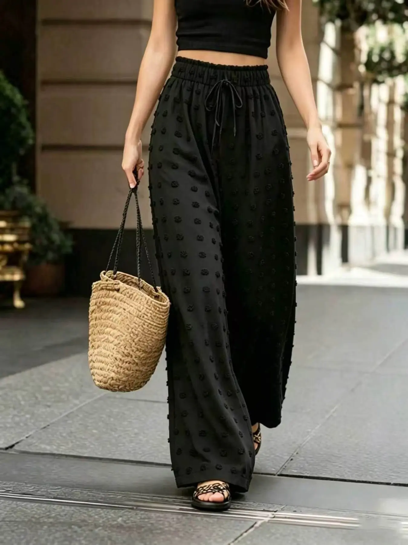 Women's Wide Leg Long Pants, Loose, Baggy, Elastic, Ice Silk Wrinkle Big Pile Fabric, Unique Fashion, Comfortable Breathable, Casual Everyday Wear, All Seasons