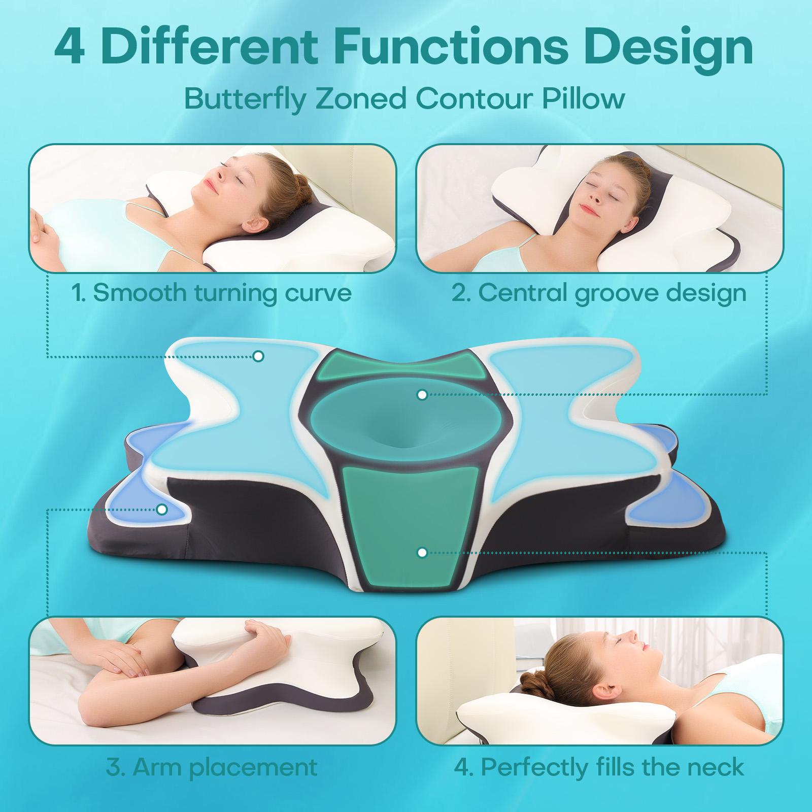 Double-Sided Zoned Contour Neck Pillow - Dual-Height Supportive Memory Foam - Cool-Breathable Pillowcase, Enlarged Armrest Section - Center Groove Design, Ultra-Soft for Side, Stomach & Back Sleepers #TOP PICKS