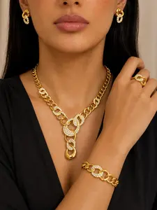 4 pieces each Middle East Dubai jewelry set alloy luxury style necklace, ring, earring bracelet adjustable jewelry four-piece suit suitable for wedding banquet party Indian jewelry.