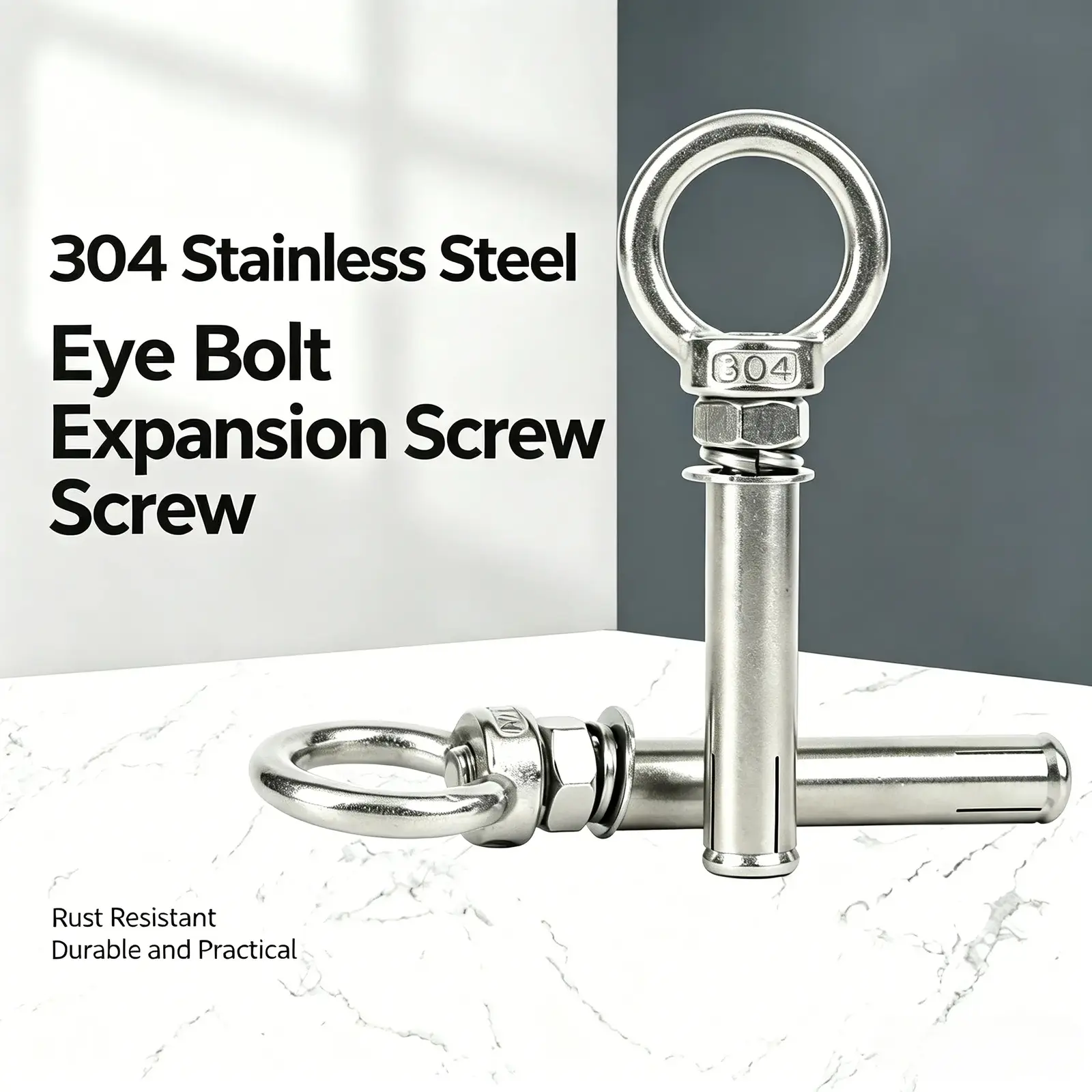 M6x50mm Stainless‑Steel Lifting‑Ring Expansion Eyebolt, Heavy‑Duty Wall‑Mount Hook & Masonry Fastener, Ceiling Anchor Bolt for Concrete Brick Wall.