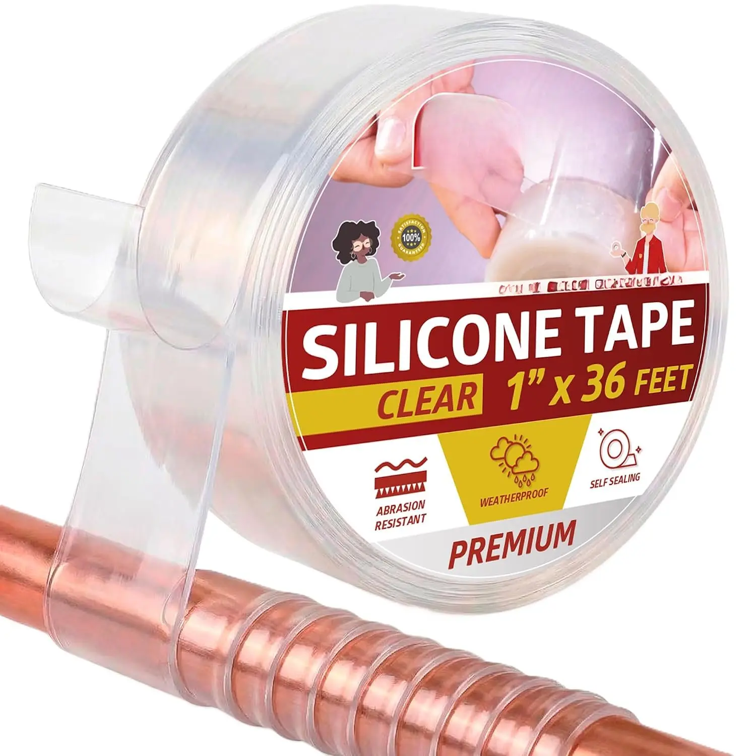 Self Fusing  Tape  Clear – 1" x 36 , Self Amalgamating Tape,  Rubber for Plumbing, Sealing Pipes, Hose Repair, Outdoor Coax and Electrical Cables – Weatherproof