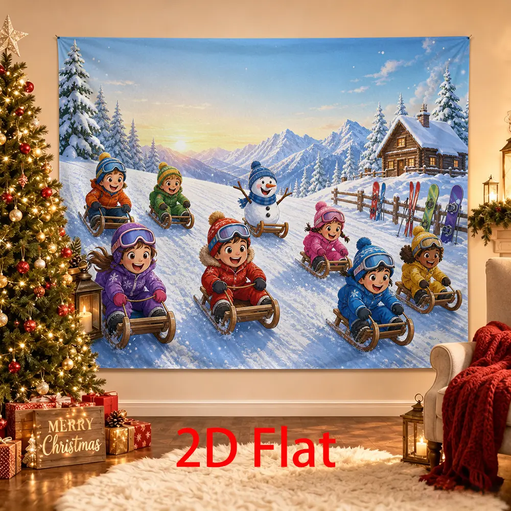 Winter Sledding Backdrop, Snow Mountain Cabin Snowman Scenic Party Background, Winter Wonderland Photo Booth Decor