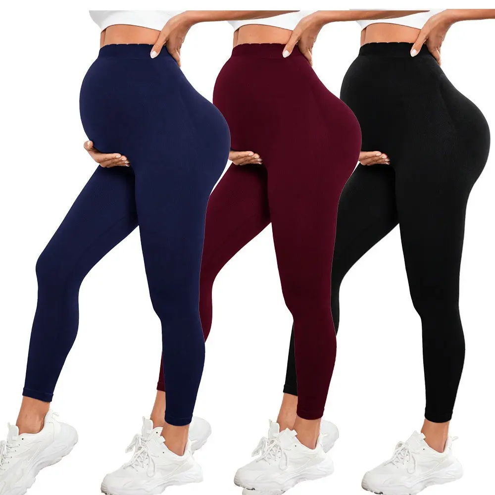 Women's High-Elasticity Nylon Maternity Pants - Autumn-Winter Quick-Dry Breathable Elastic Waist Long-Length Base Layer for Pregnancy, Yoga, Essential For Pregnancy, Sporty Chic, Nylon Spandex, Multi-Size, Plain, Below The Knee