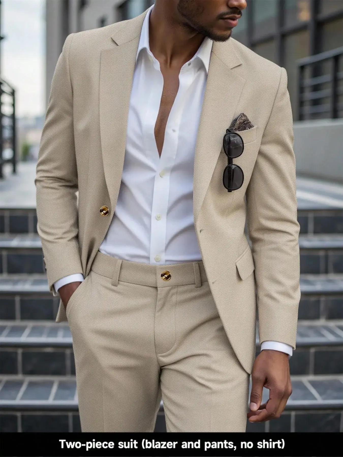 Men's Premium Suit Set, Blazer + Pants Two-Piece, Notched Lapel Double Button, Lightweight Business Style, Slim Fit, All Seasons