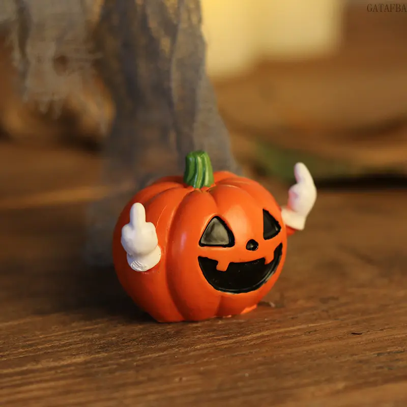 Middle Finger Pumpkin Ornament, Funny Resin Pumpkin Figurine for Halloween Party Decorations