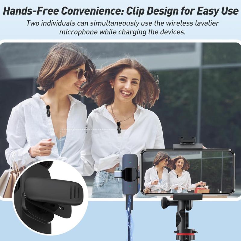 Wireless Lavalier Microphone, Condenser Recording Mic, USB Rechargeable Wireless Microphone, Lapel Mic for Video Recording, Teaching, Interviews, Podcast, Clip Microphone