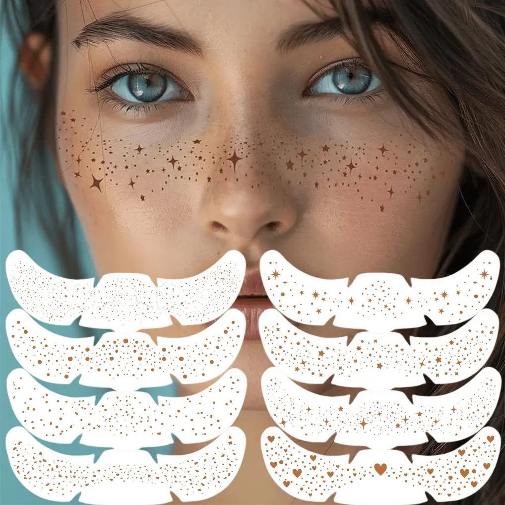 8 Sheets Brown Freckles Stickers Heart Freckle Tattoos Stickers Waterproof Temp Tattoos with Brown Star Heart Dot Pattern for Accessories for Party Festival Daily Makeup