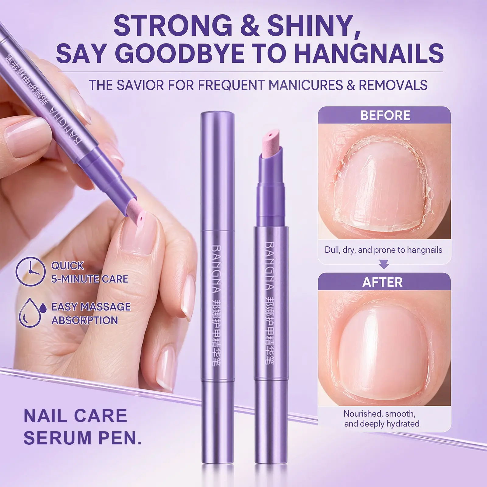 2pcs Quartz Nail Care Pen, Cuticle Oil Pen with Nail Polish Care Tool, Hydrating Nail Oil Applicator, Portable Manicure Tool for Nail Art & Daily Care, Stronger Nails, Glossy Finish
