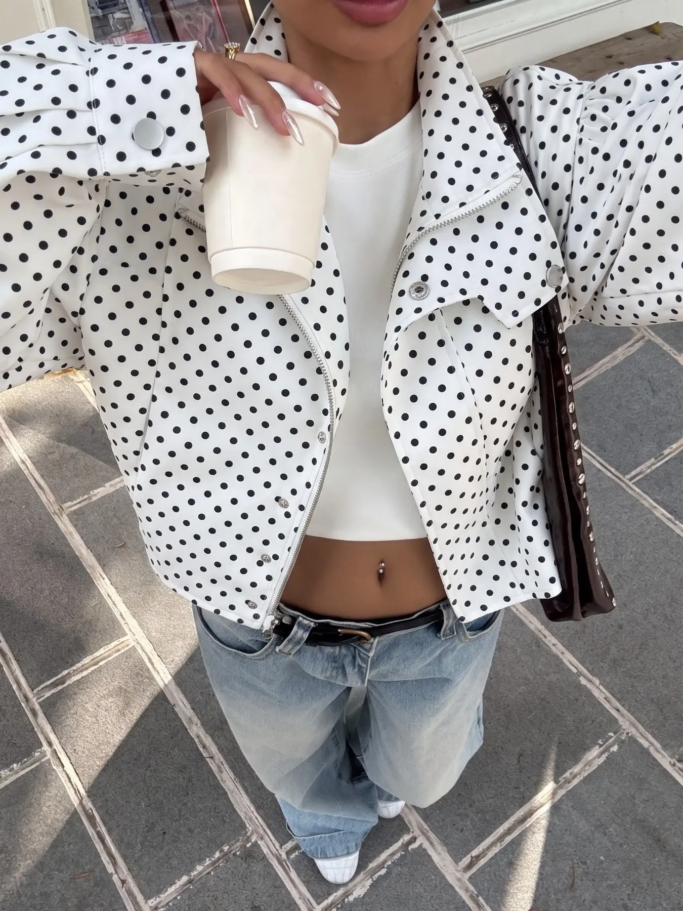 Autumn Winter Retro Polka Dot Casual Elegant Streetwear Pilot Jacket, Versatile Outerwear for Women, Stylish and Comfortable