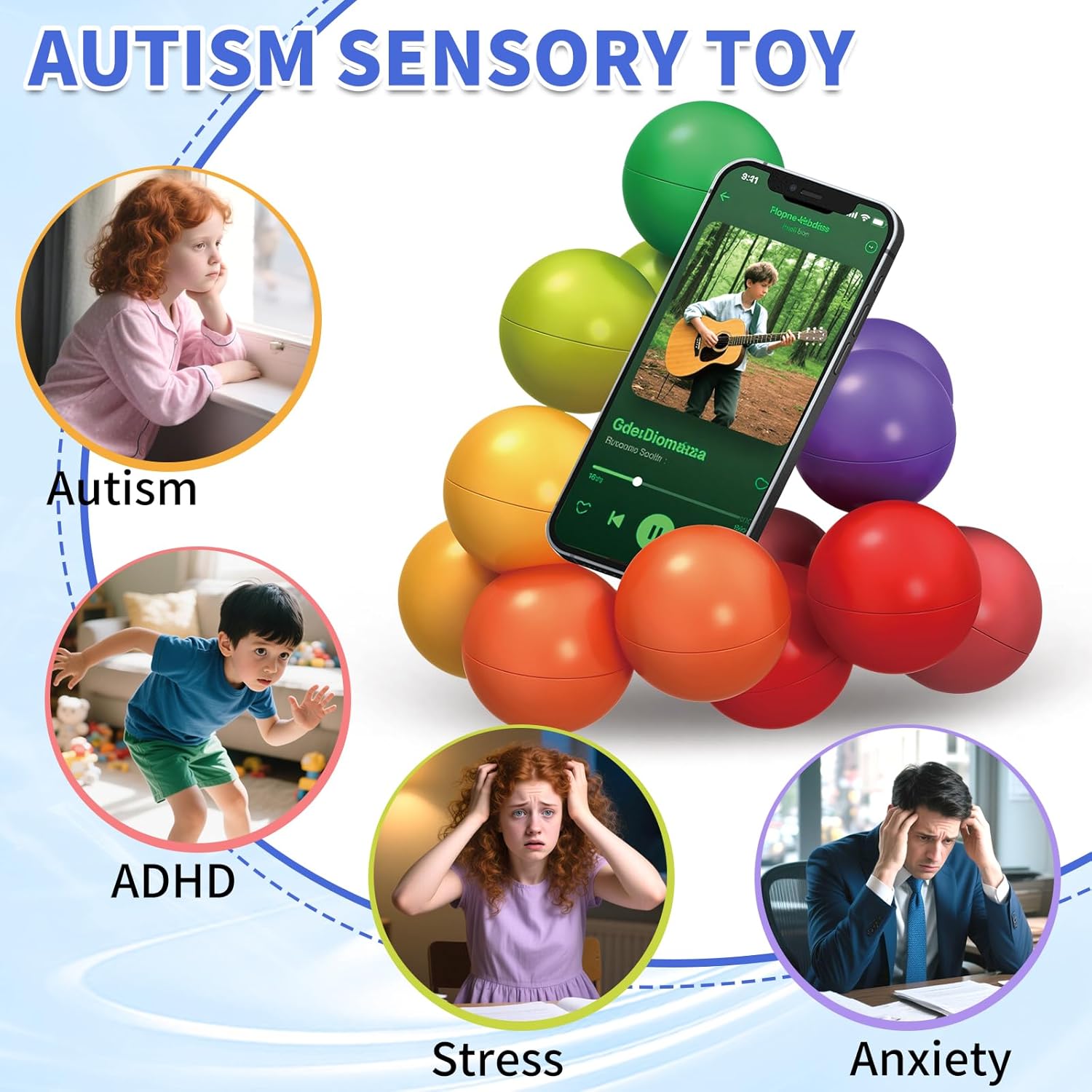 Autism Sensory Toys for Kids and Adults, Fidget Rainbow Ball Stress Relief Toy, Perfect Calm Down Activities for Travel and Home, Fidget Balls, Promote Relaxation