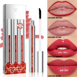 3 Shades Peel Off Lip Liner, Waterproof Long Lasting Color Lock Lip Makeup, Peel After Drying For Matte Natural Lips, Create Plump Lip Shape, Stackable With Lip Gloss & Lip Oil, Versatile For Various Looks