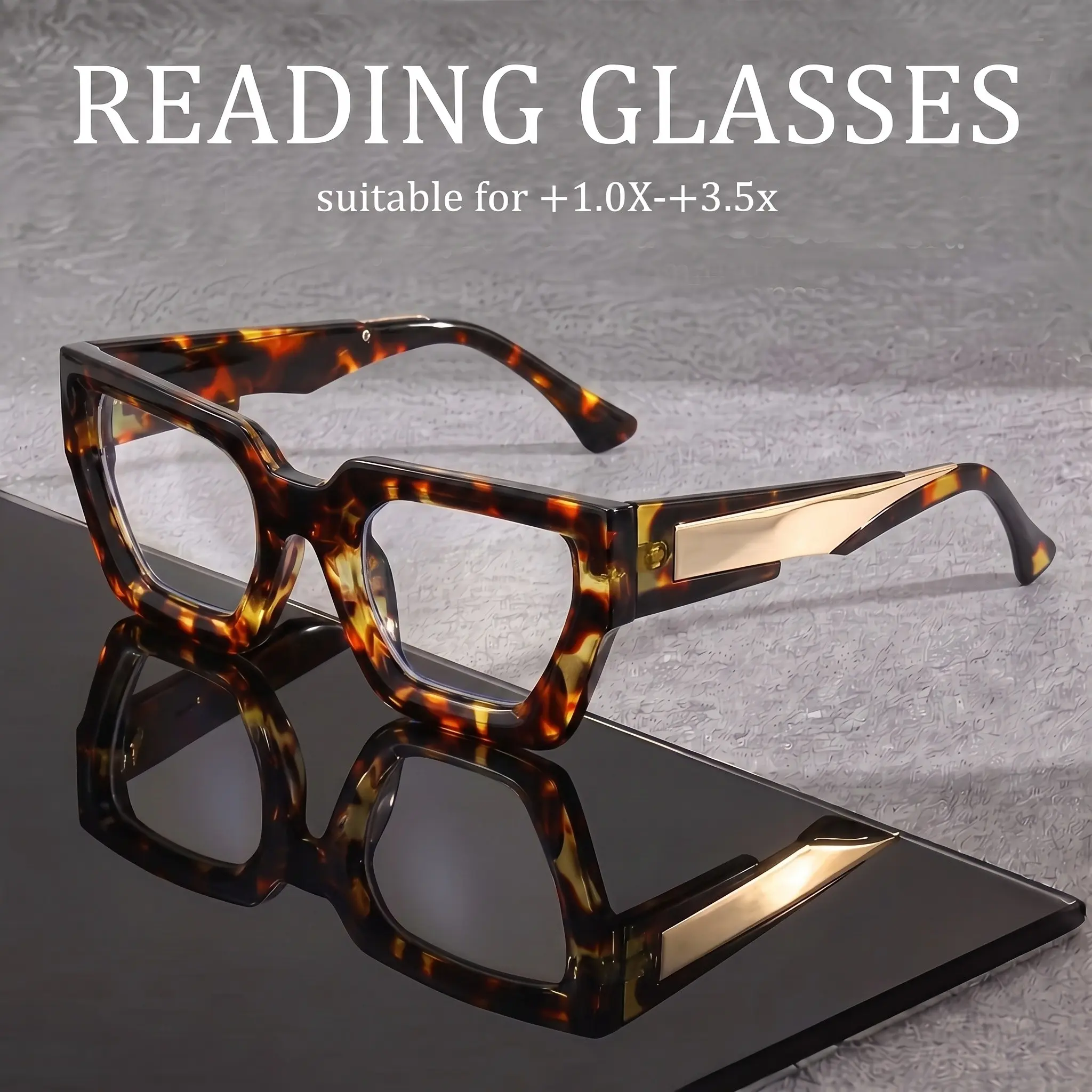 GIGULA  Fashion Colorful Patchwork Square Reading Glasses, Thick Metal Temple, Anti-Fatigue Office Eyewear, Unisex