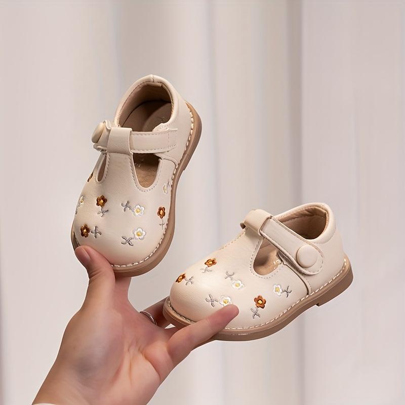 Embroidered Flower Toddler Girls' Shoes |   Soft Sole, Non-, Durable, Microfiber, Fastener, Vintage and Cute Style/
