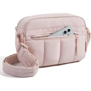 Cross Body Purse, Mini Crossbody Bags for Women Travel Purse, Puffy Shoulder Handbag Wallet with RFID Blocking Slots, Baby Pink-small