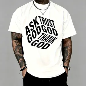 "Ask God Trust God Thank God" Unisex T-Shirt for Men & Women - Christian Faith Stacked Design, Soft Cotton Crew Neck Short Sleeve, Comfortable All-Season Tee, Perfect Inspirational Gift for Believers, Summer Spring, Machine Washable