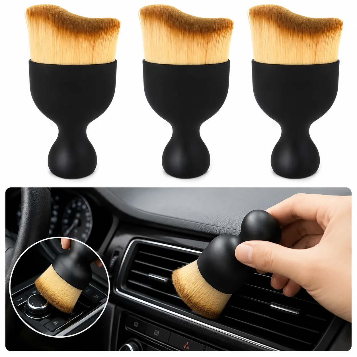 3-Pack Car Interior Cleaning Brush Set, Ultra-Soft Scratch-Free Detailing Brushes for Dashboard, Air Vents, Console and Leather Seats
