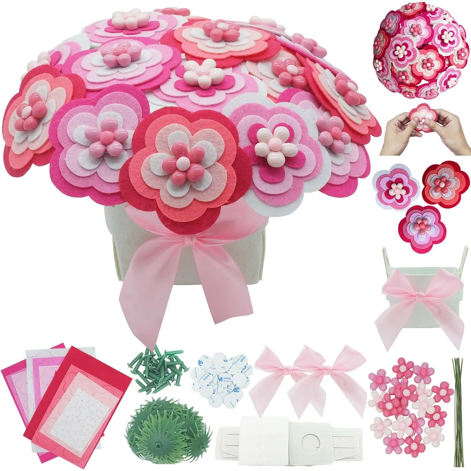 DIY Felt Flower Art Craft Kit, Bouquet Making Kit, Floral Gifts,Beginner Craft Kit, Arrange Pre-Cut Felt , Ideas for Art Project Activity,18 Felt .