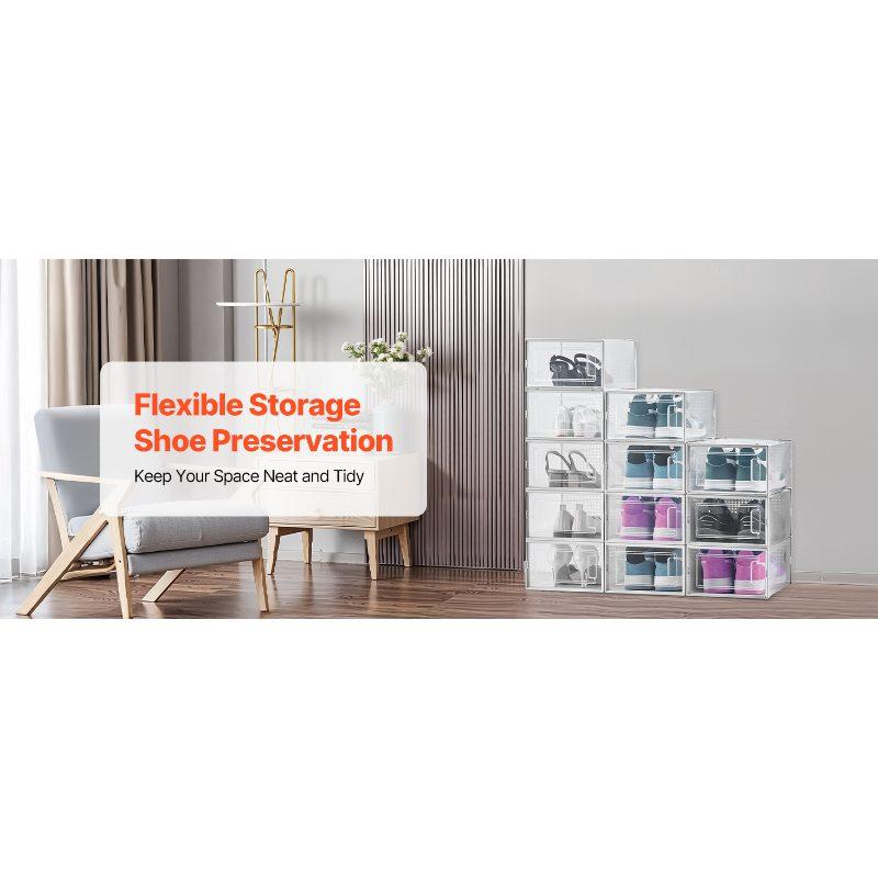 VEVOR Shoe Storage Boxes, 12 Pack Stackable Shoe Boxes Storage Organizers, Fit up to US Size 11, Plastic Modular Space Saving Sneaker Containers for Storing High Heels, Boots, and Hats, White Frame