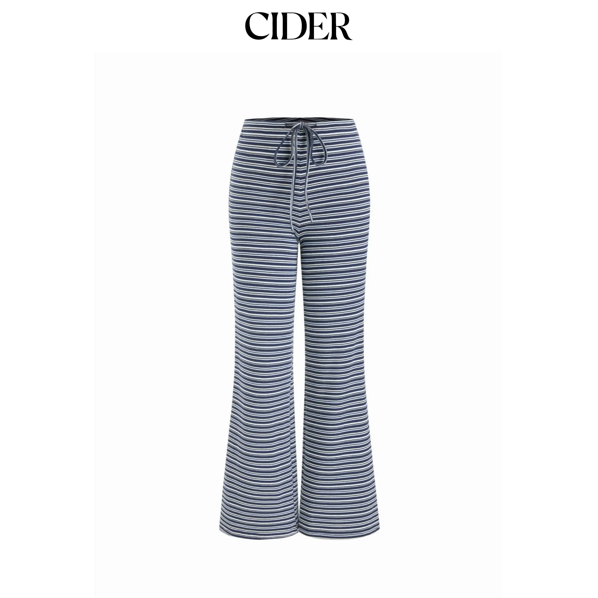 Cider Cotton-blend Mid Rise Striped Knotted Flared Trousers