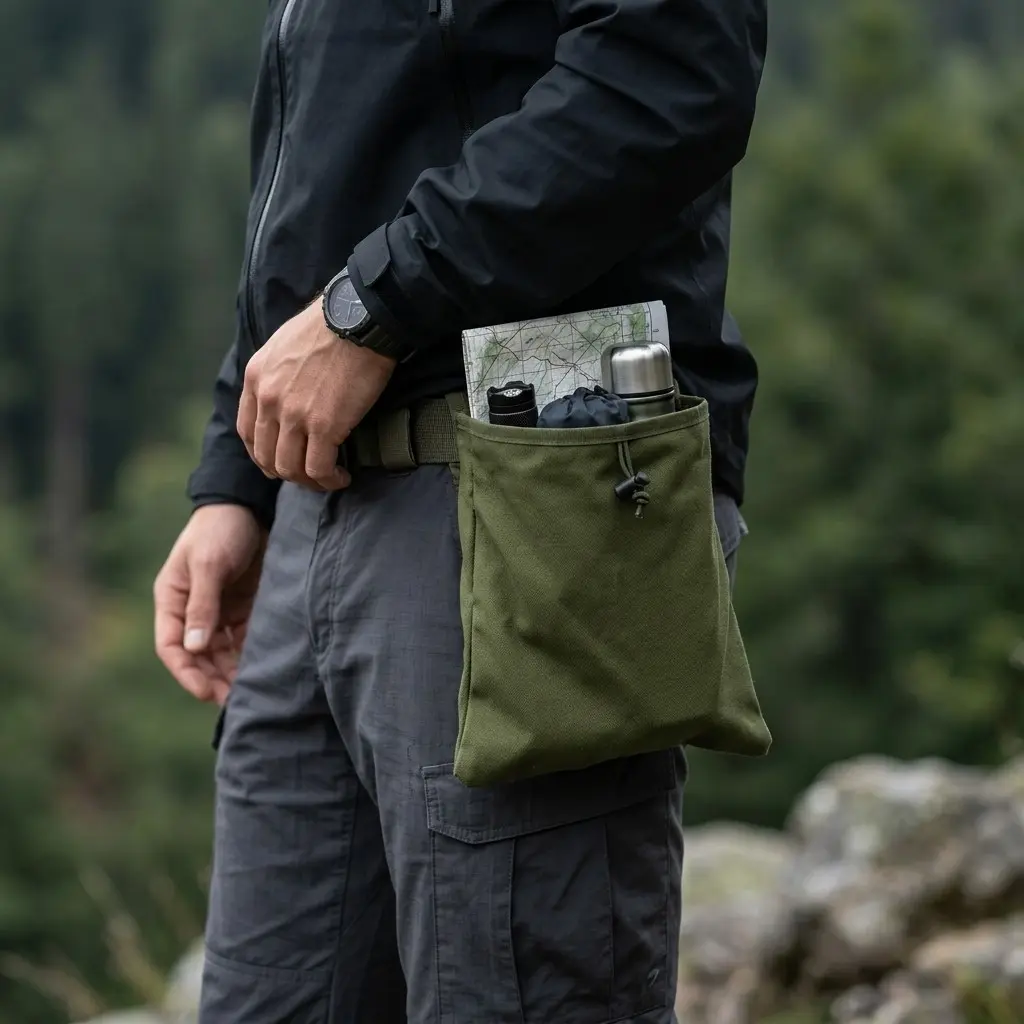 Outdoor EDC Drawstring Storage Pouch, Multi-functional Waist-mounted Utility Bag, Foldable Storage, Portable Tool Bag, Multiple Colors Available - Suitable for Camping, Hiking, Horseback Riding, and Daily Use.