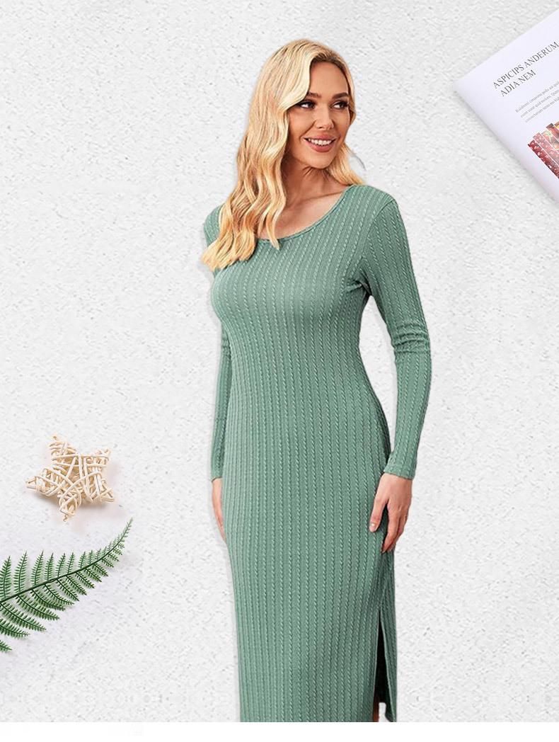 New style maternity dress, long-sleeved, loose-fitting on the sides, knitted ribbed maternity bodycon dress for autumn and winter