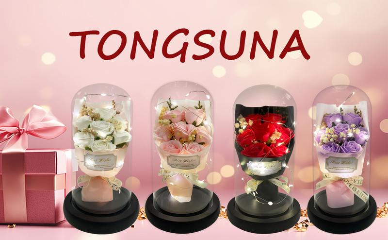 Gift for Her Forever Flower Bouquet for Delivery Prime Preserved Pink Roses Glass Dome LED Light 100 Languages I LOVE YOU Necklace Mothers Day Birthday Romantic Valentines Gift for Wife Women Mom