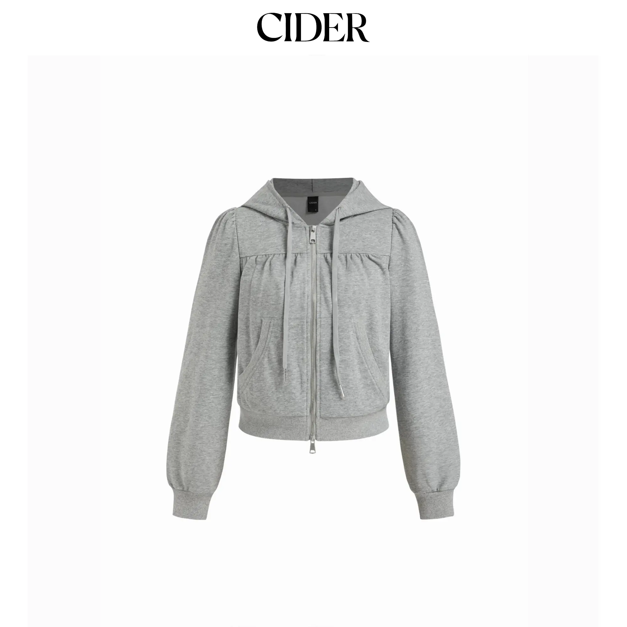 Cider Cotton-blend Terry Lantern Sleeve Ruched Zip Up Hoodie