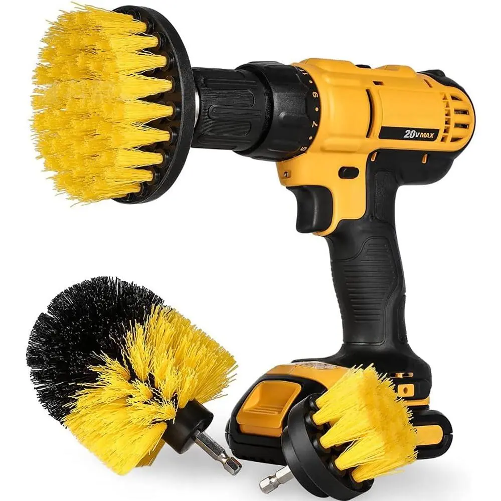 [3 Pack] Auto Detailing Drill Brush Set, Wheel Cleaner Brush,  Cleaner Wash Brush Supplies Kit Fit Tire,  Mats, Floor Mat, Bathroom and Auto Power  Brush Cleaning Sets