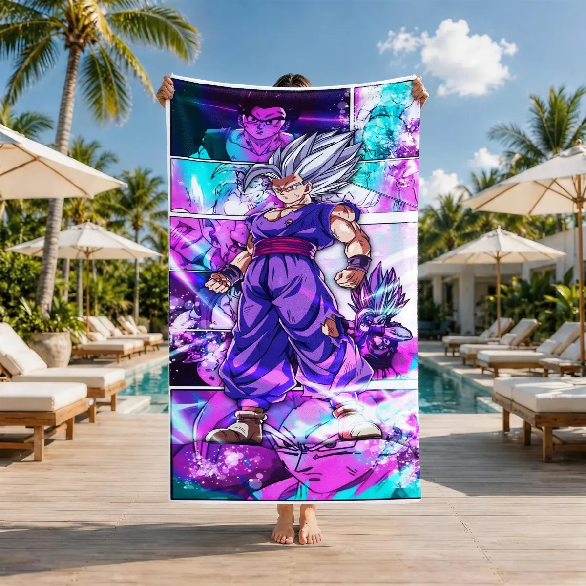 Dragon Ball Gohan Theme Beach Towel, Quick-Dry Super Soft Polyester, Multi-Use Yoga Travel Swim Camping, Large Size, Best Gift
