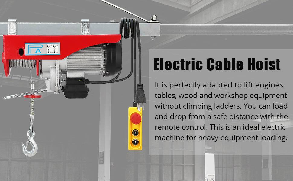 GARVEE Electric Hoists: 2200lbs & 1760lbs Models, 39FT Lifting Height, 1600W Power, Remote Control Features, Perfect for Garage, Warehouse, and Factory Use with Durable Steel Wire Winch Design.