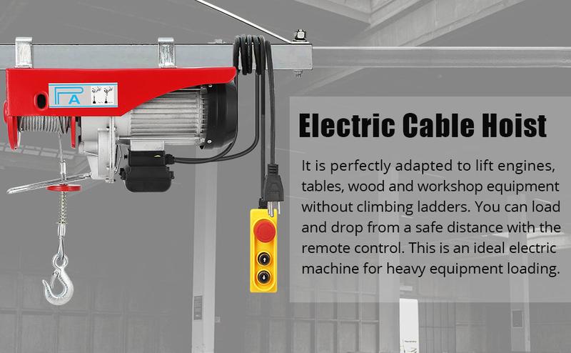 GARVEE Electric Hoists: 2200lbs & 1760lbs Models, 39FT Lifting Height, 1600W Power, Remote Control Features, Perfect for Garage, Warehouse, and Factory Use with Durable Steel Wire Winch Design.