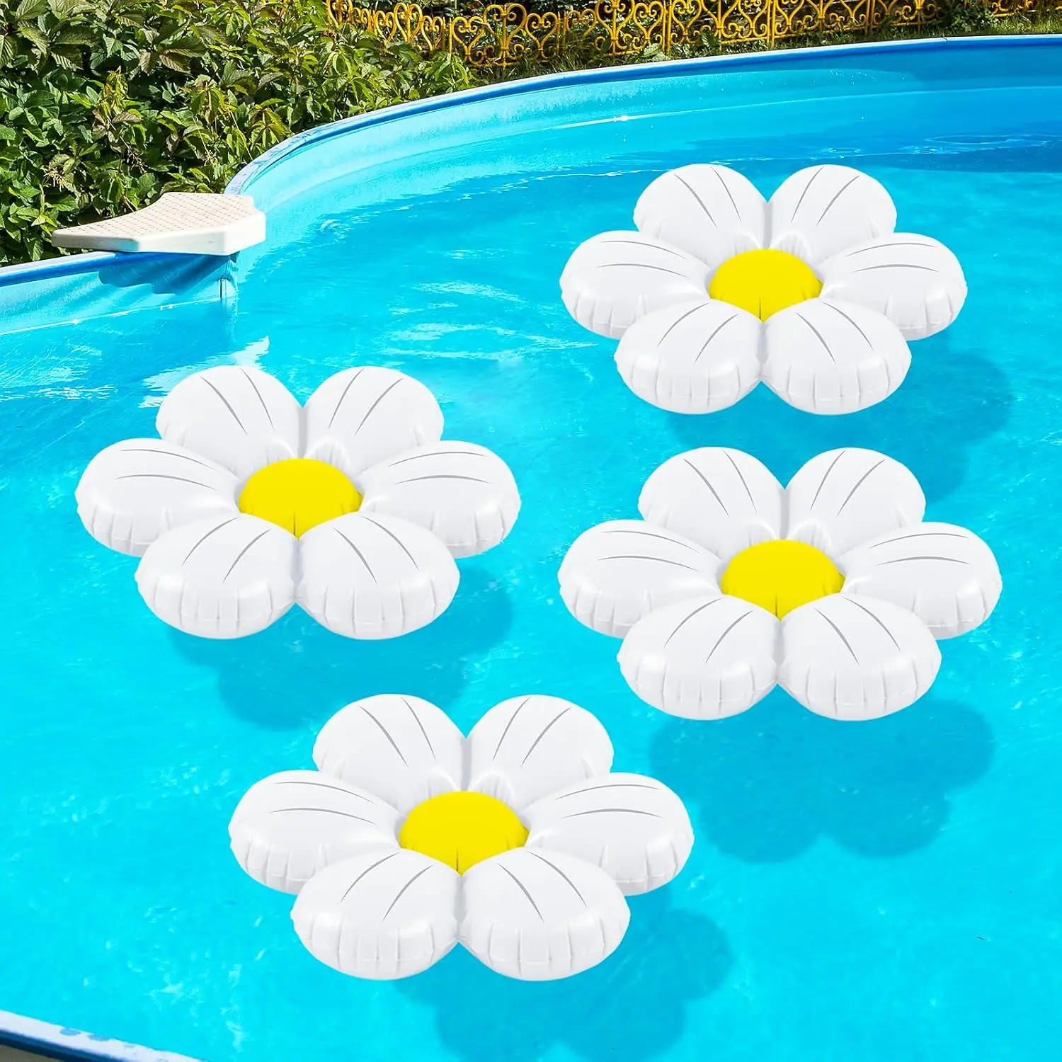 4 Pcs Inflatable Daisy Pool Floats - 20 Inch Giant Daisy Flower Decorations for Wedding, Birthday, Baby Shower, Bachelor Party Supplies