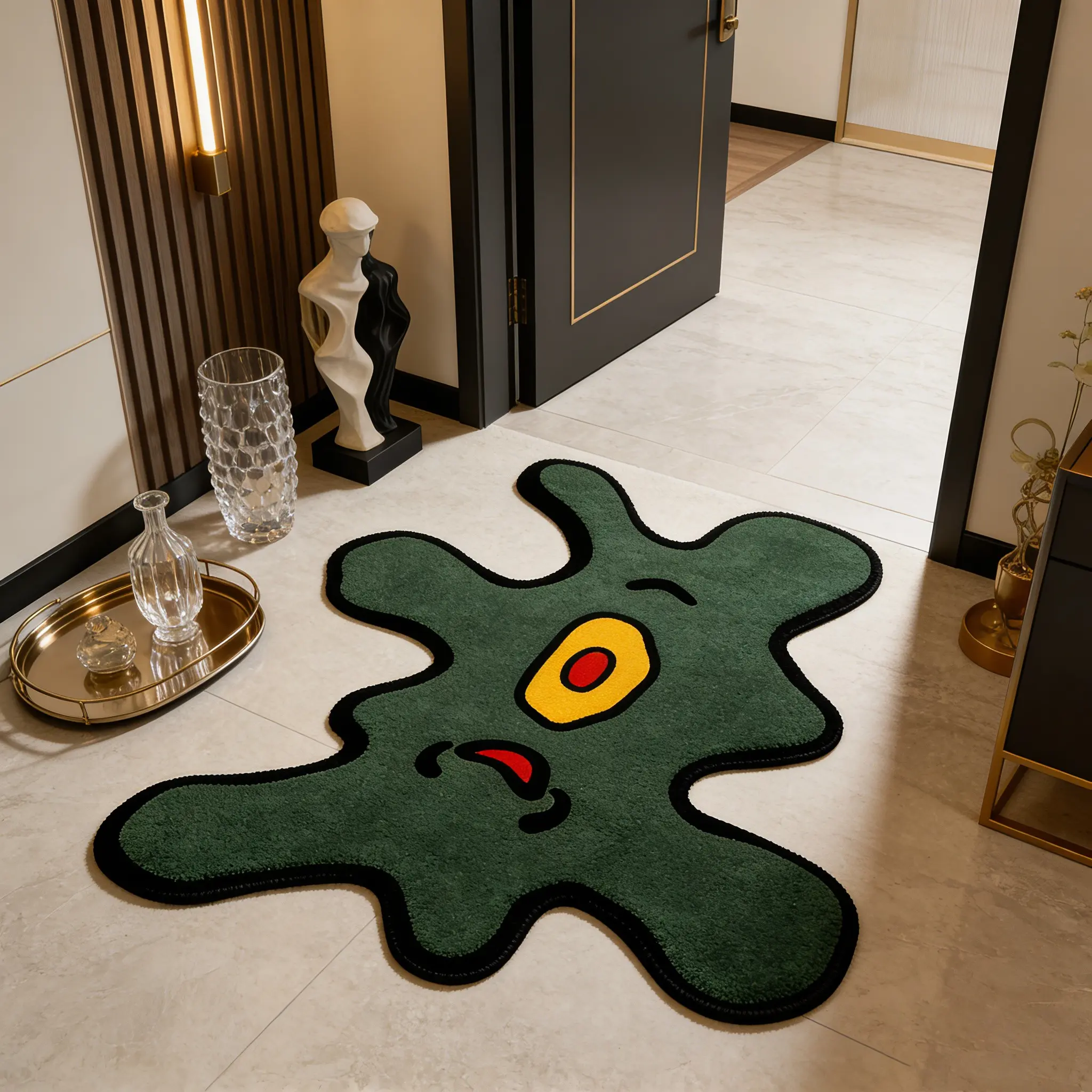 Cartoon Alien Eye Mouth Design Carpet Mat, Soft Washable Plush Decorative Rug for Living Room Bedroom, Home Decor Suitable for Sofa Bedside Office, Decorative Mats