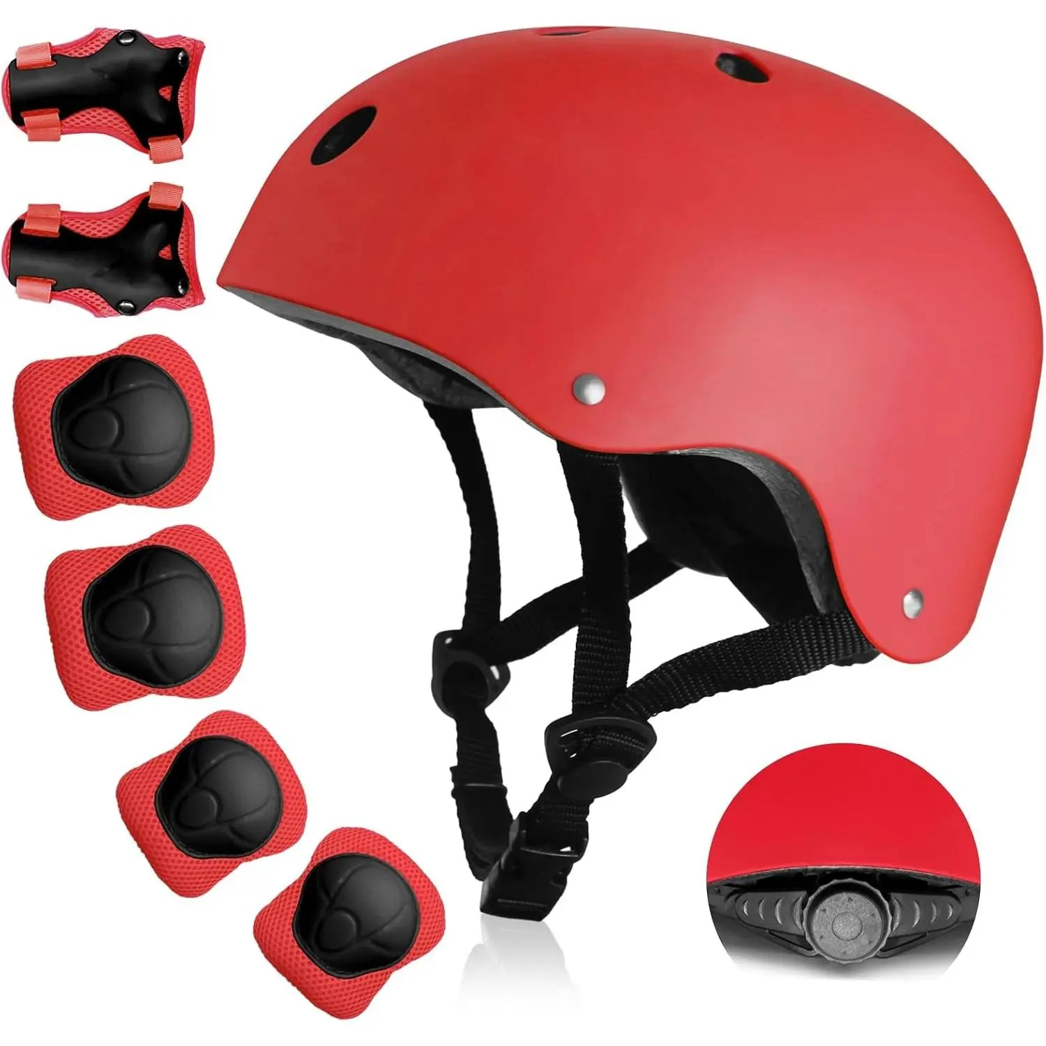 Kids Adjustable Bike Helmet with Protective Gear Set, Toddler Skateboard Helmet for Ages 3-8 Boys Girls, Safety Helmet with Knee Elbow Wrist Pads for Bicycling Skating BMX