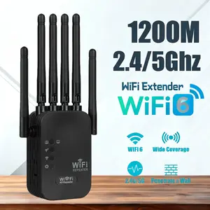 Wi-Fi 6 Signal Booster, 1400mbps Mesh Network Extender, Dual Band 2.4GHz/5GHz, 6 Antennas, Easy Installation, Full Home Coverage