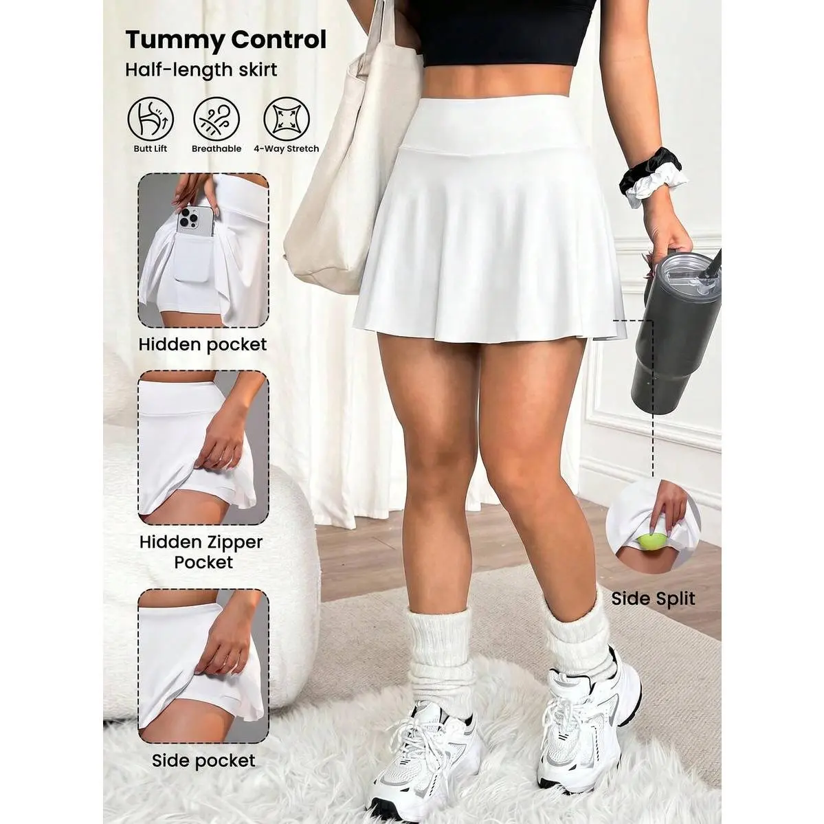 Women's Sport Skirt With Compression Shorts, Pocket And Breathable Material Badminton, Tennis, Yoga, Running And Marathon Athletic Skirt,High,Waisted,Pleated